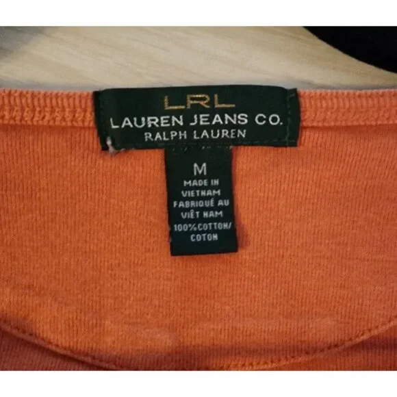 Women's Lauren Ralph Lauren Orange Solid Peasant M Lace Tunic Lagenlook Breath - Picture 4 of 14